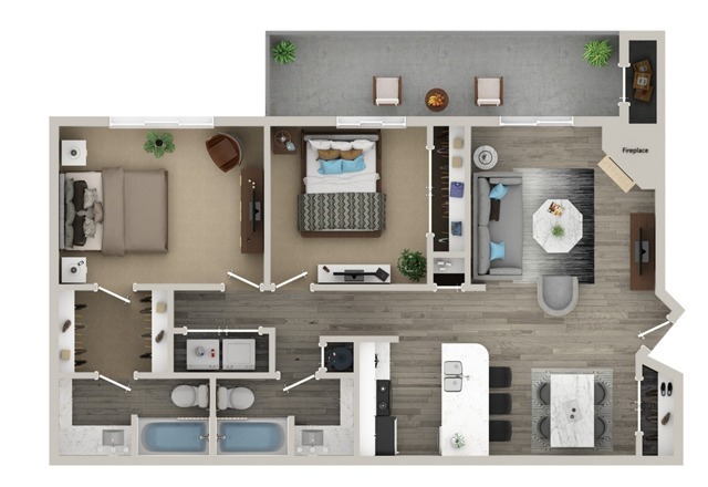 Two Bedroom Two Bath Floor Plan - Elliot Windsprint