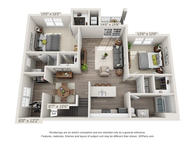 Two bedroom with den and garage - 1,280 square feet - The Glades