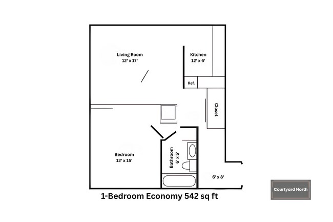 1x1 Economy l 542 sq ft l Courtyard North - Courtyard North Apartments
