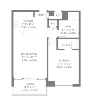 1BR/1BA - Midblock
