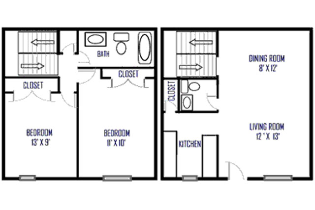 Two Bedroom 1.5 Bath Townhouse - The Glen Apartments