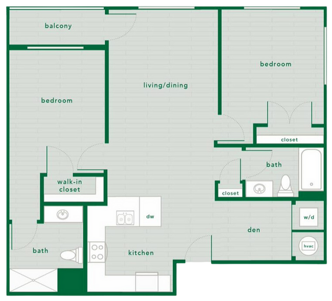 Explore this thoughtfully designed apartment layout with versatile spaces for modern living. - The Piedmont Raleigh