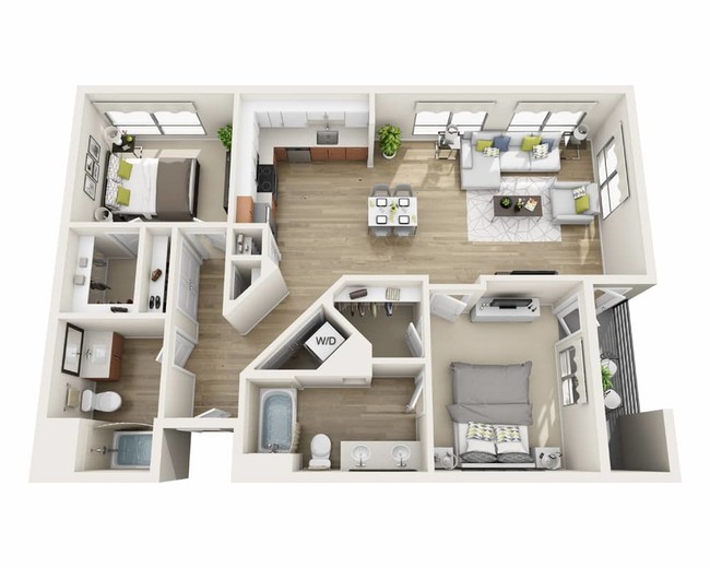 Two Bedroom B2D Floor Plan - Katella Grand