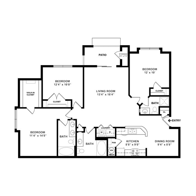 C2 Floor Plan W Dimensions - Eastland Trails Apartments