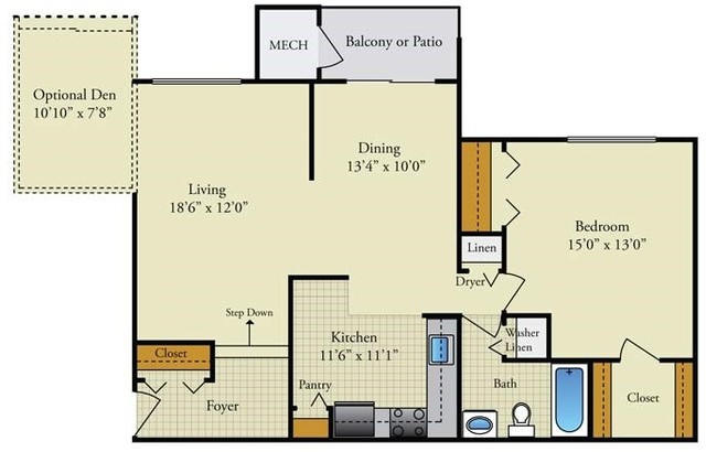 1BR/1BA Den - The Forest Apartments