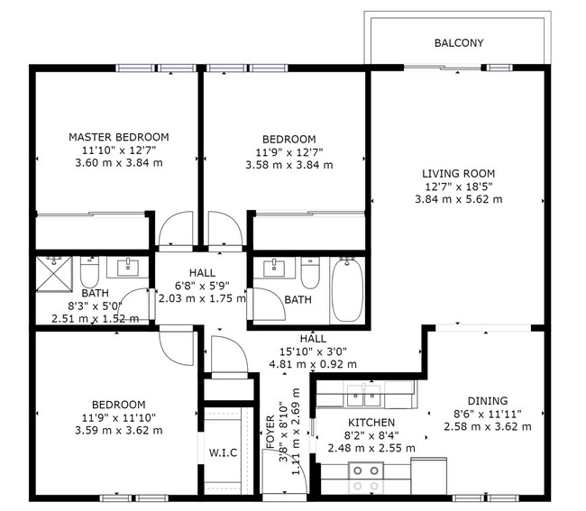 3BR/2BA Layout - Bella Vista on Bancroft