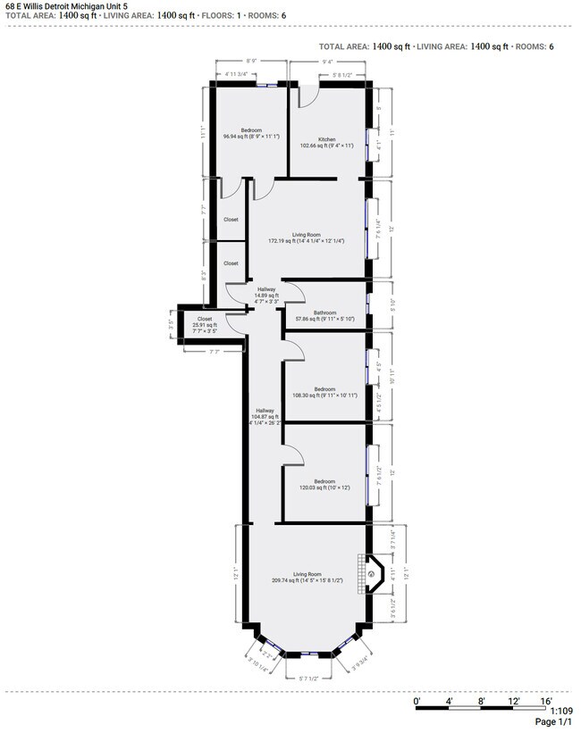 3 Bedroom Floor Plan - 68 E Willis St