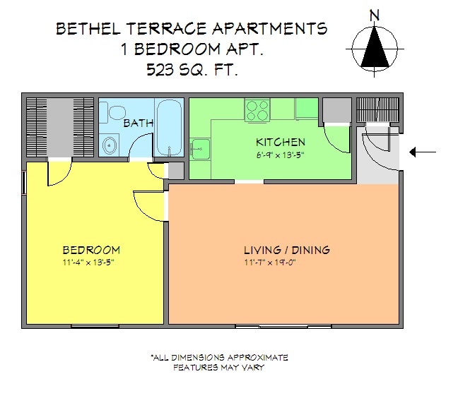 Logan Station 1 Bedroom Floor Plan - BETHEL TERRACE APARTMENTS -- 11