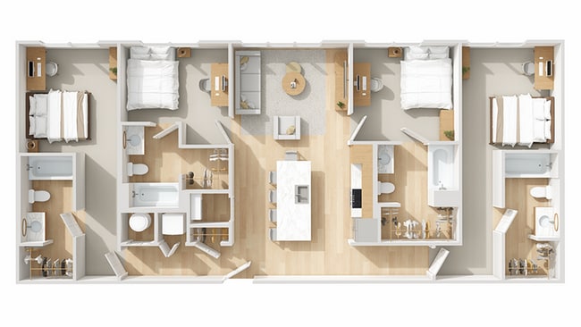 D1-Premium: 4BD | 4BA | 1404 SF - Park Place Baton Rouge Apartments