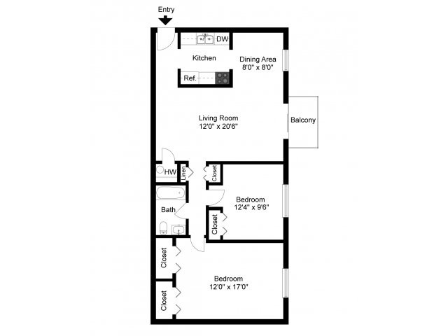 Two bedroom floor plan - Norwood House Apartments