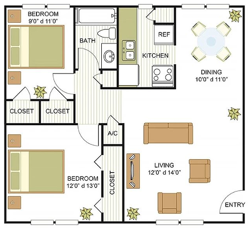 2 BED / 1 BATH / 820 SQFT - Circle @ 1800