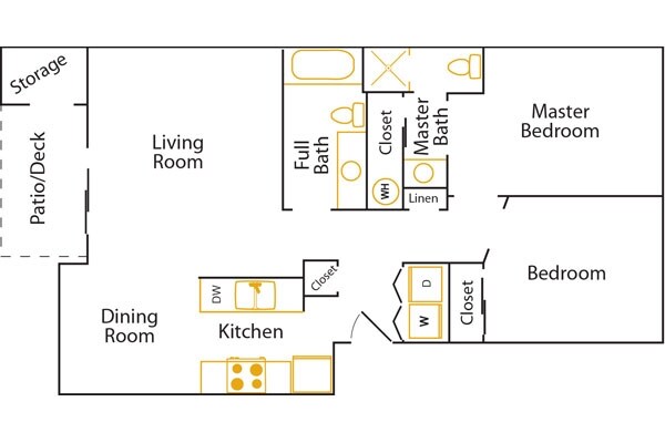 2BR 2BA 950 Floor Plan - Amber Park
