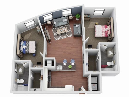 2BR/2BA Curve - NorthView Student Apartments