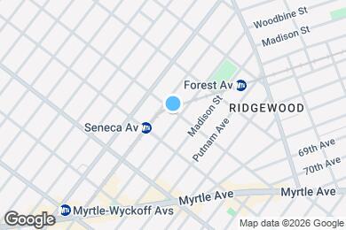 Map image of the property - Sunny 3-Bedroom | 1.5 Bath in Prime Ridgewood – Steps to M & L Trains!