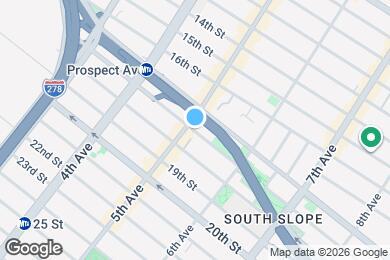 Map image of the property - 2BR 1BA Split-Level Off 5th Ave in South Park Slope Greenwood Heights Border